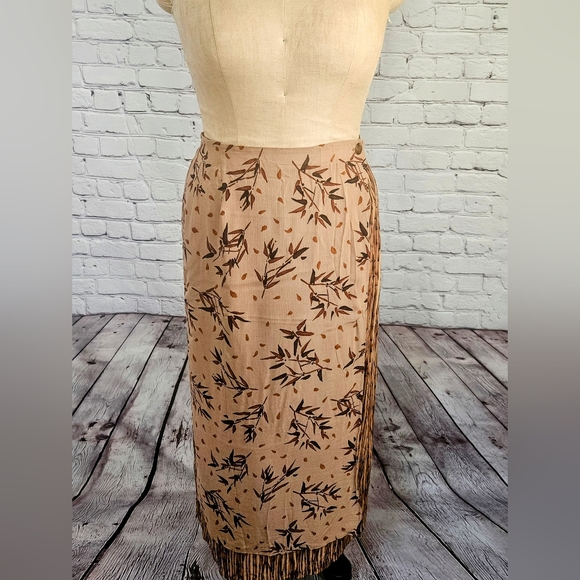 Doncaster Dresses & Skirts - Doncaster NWOT Brown & Tan Bamboo Leaf Rayon & Flax Faux Wrap Skirt Size 18
